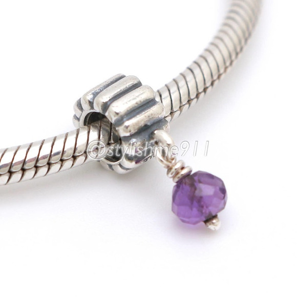 Authentic PANDORA February Amethyst Birthstone Dangle - Picture 1 of 8
